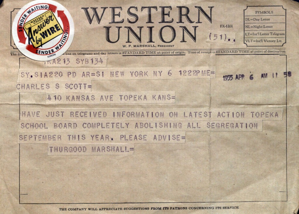 Telegram from Thurgood Marshall to Charles Scott