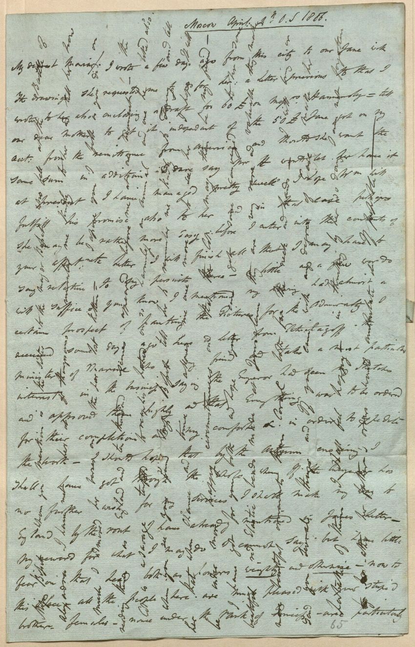 Image of the first page of a crossed letter (from Robert Ker Porter to Anna Maria Porter)
