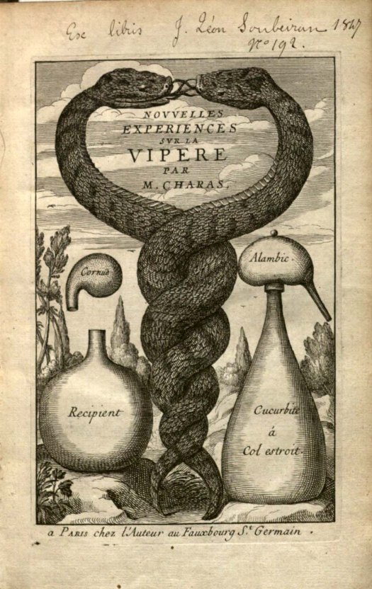 Image of Engraved title page from Moyse Charas' Nouvelles experiences sur la viperre (1669)
