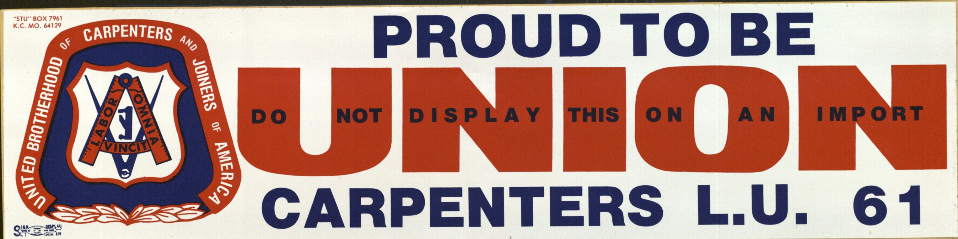 Bumper Sticker: Proud to Be Union