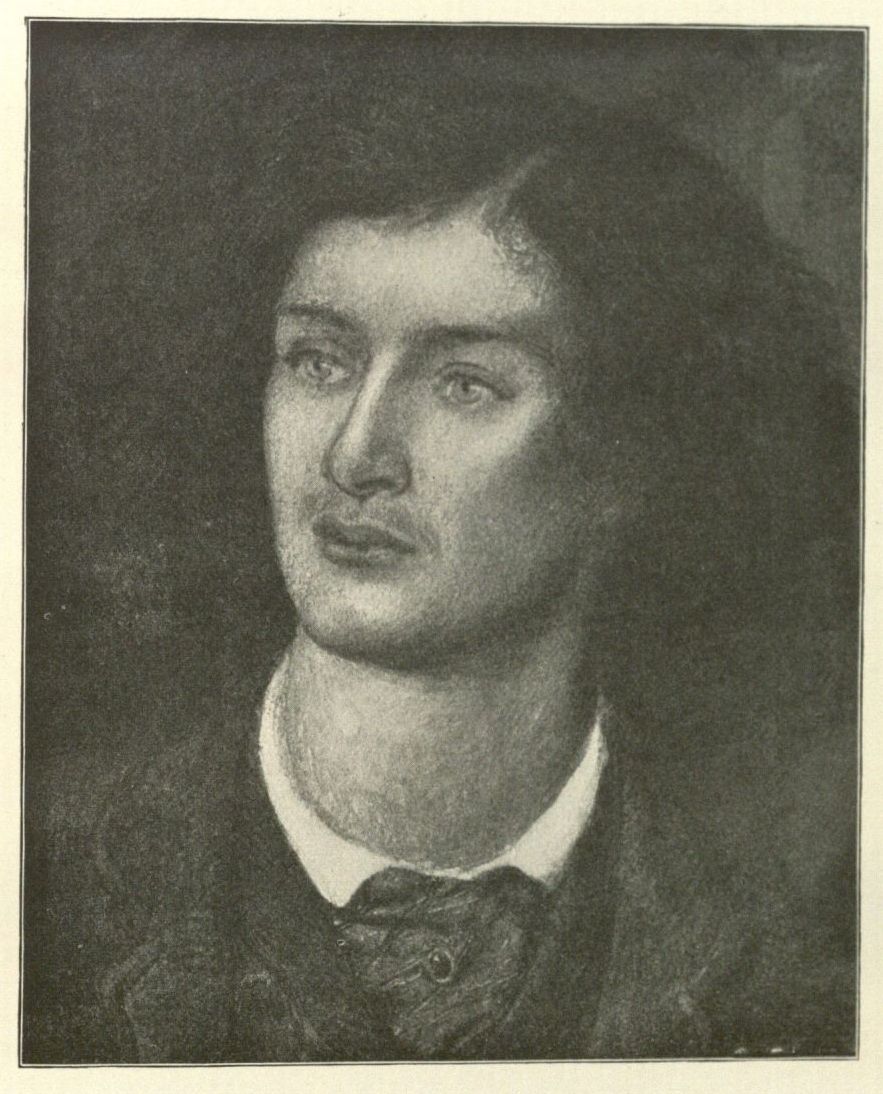 Image of black and white reproduction of Dante Gabriel Rossetti's portrait of Algernon Charles Swinburne