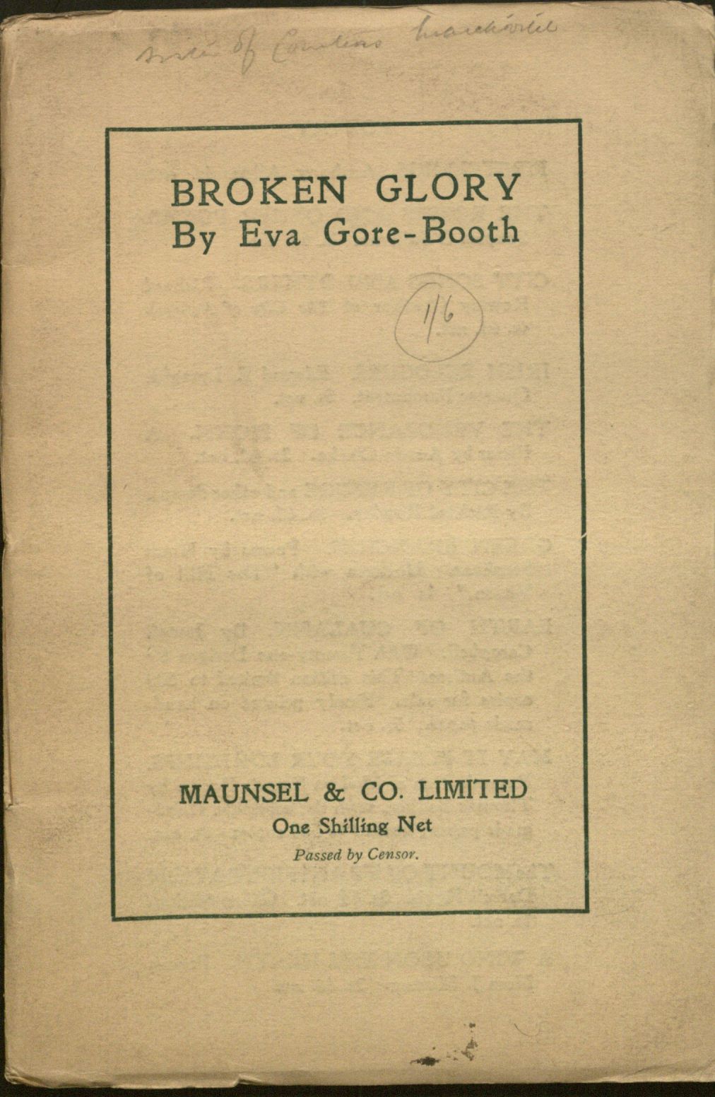 Image of Cover of Eva f Gore-Booth's Broken Glory