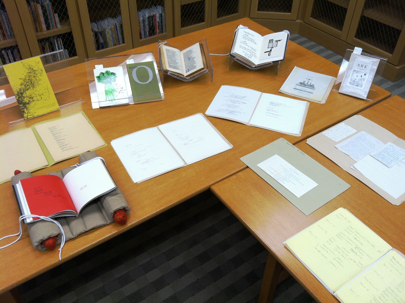 Photograph of a selection of book and manuscript holdings for Ronald Johnson