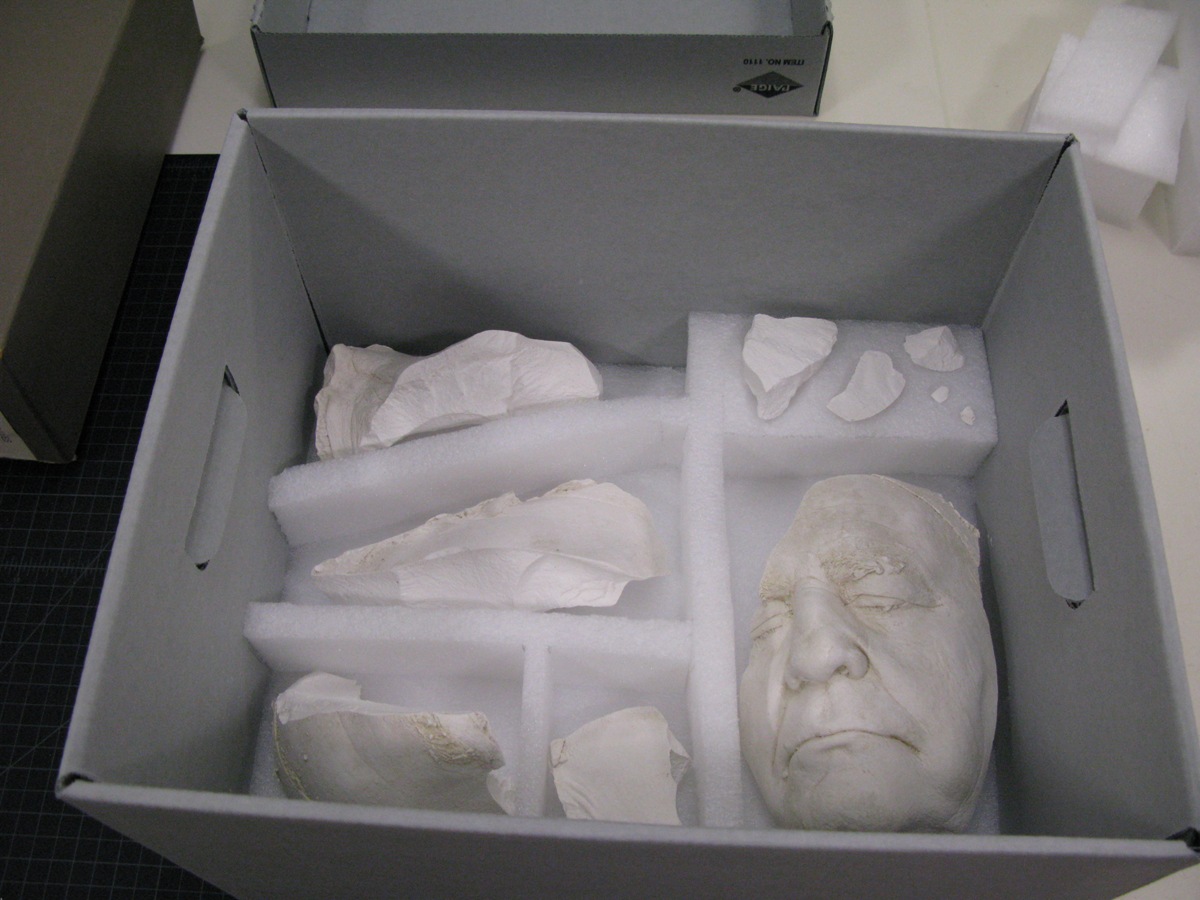 Photograph of mask fragments rehoused.