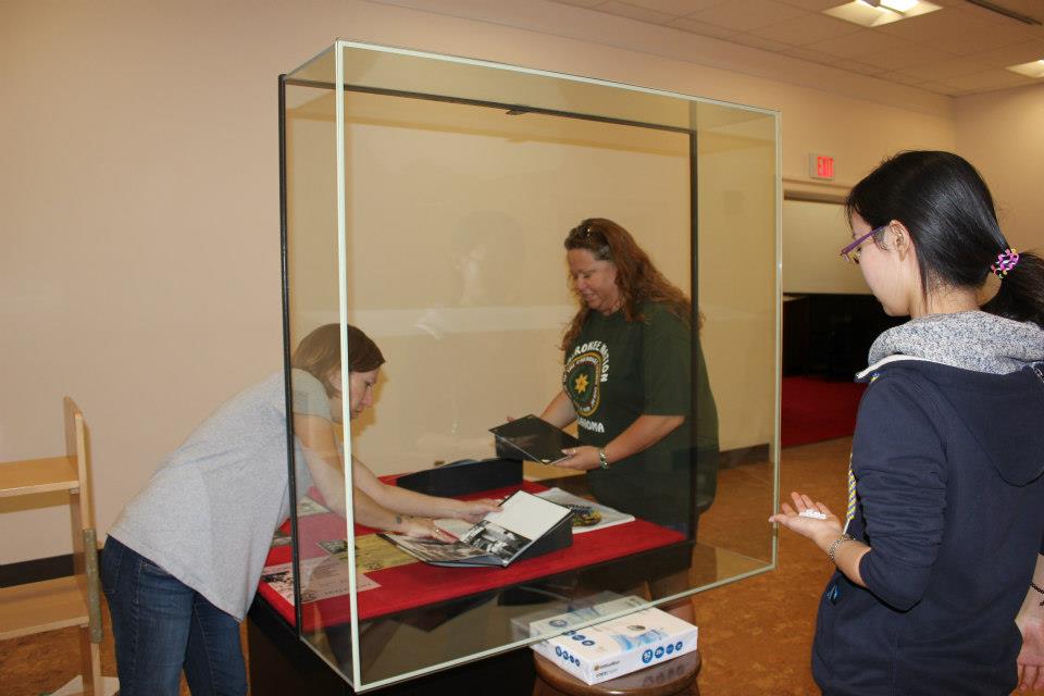 Image of students installing the exhibit
