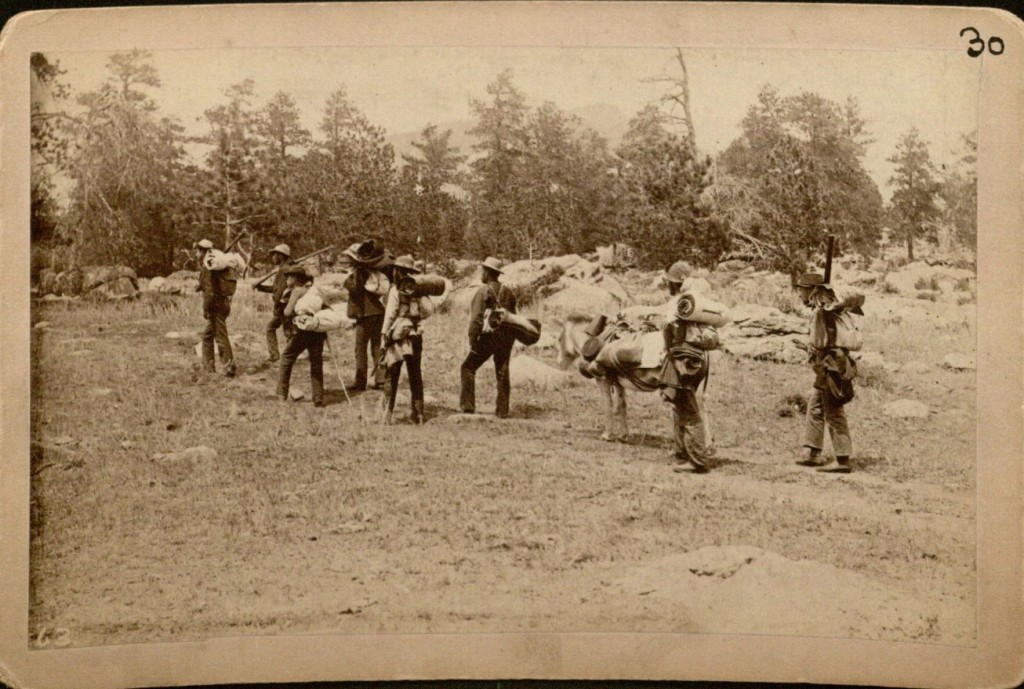 Photograph of group off for Specimen Mountain, July 22, 1889 [1891?]. 