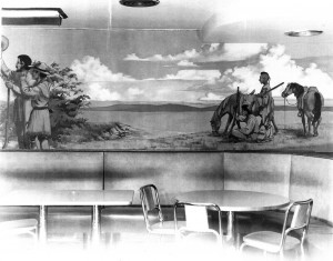 Photograph of a mural in the Kansas Union, University of Kansas, 1950s.