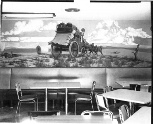 Photograph of a mural in the Kansas Union, University of Kansas, 1950s.