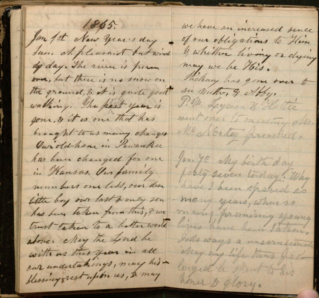 Image of entries in Sarah Goss Clark's diary, January 1865