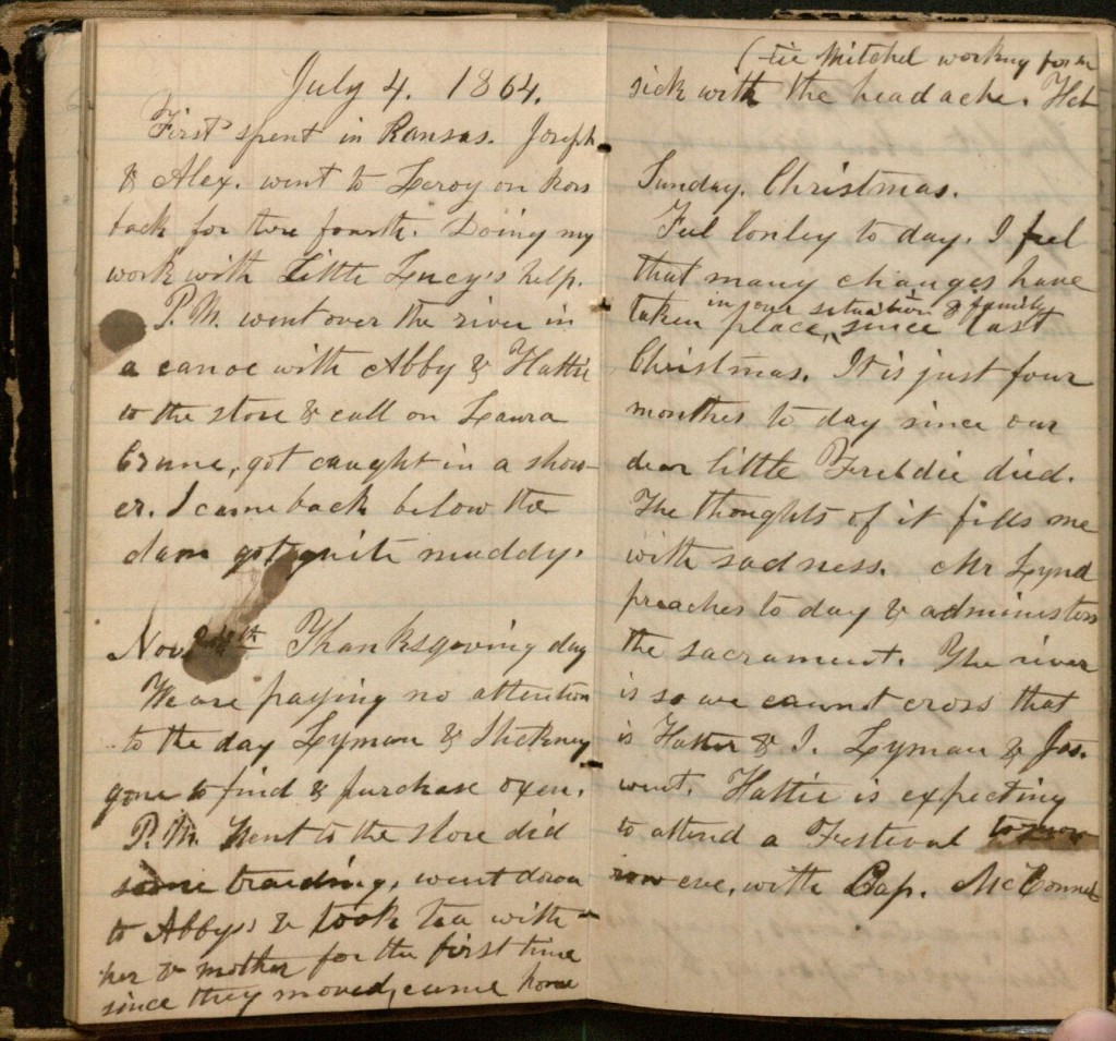 Image of entries in Sarah Goss Clark's diary, July-December 1864
