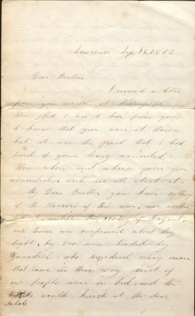 Image of the first page of a letter, Elizabeth Crittenden to her brother, September 22, 1863