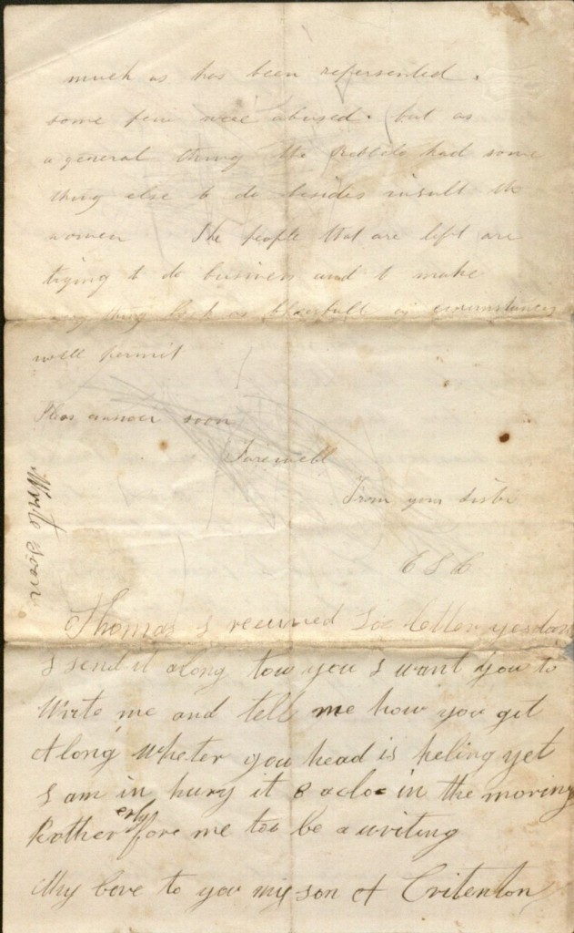 Image of the third page of a letter, Elizabeth Crittenden to her brother, September 22, 1863
