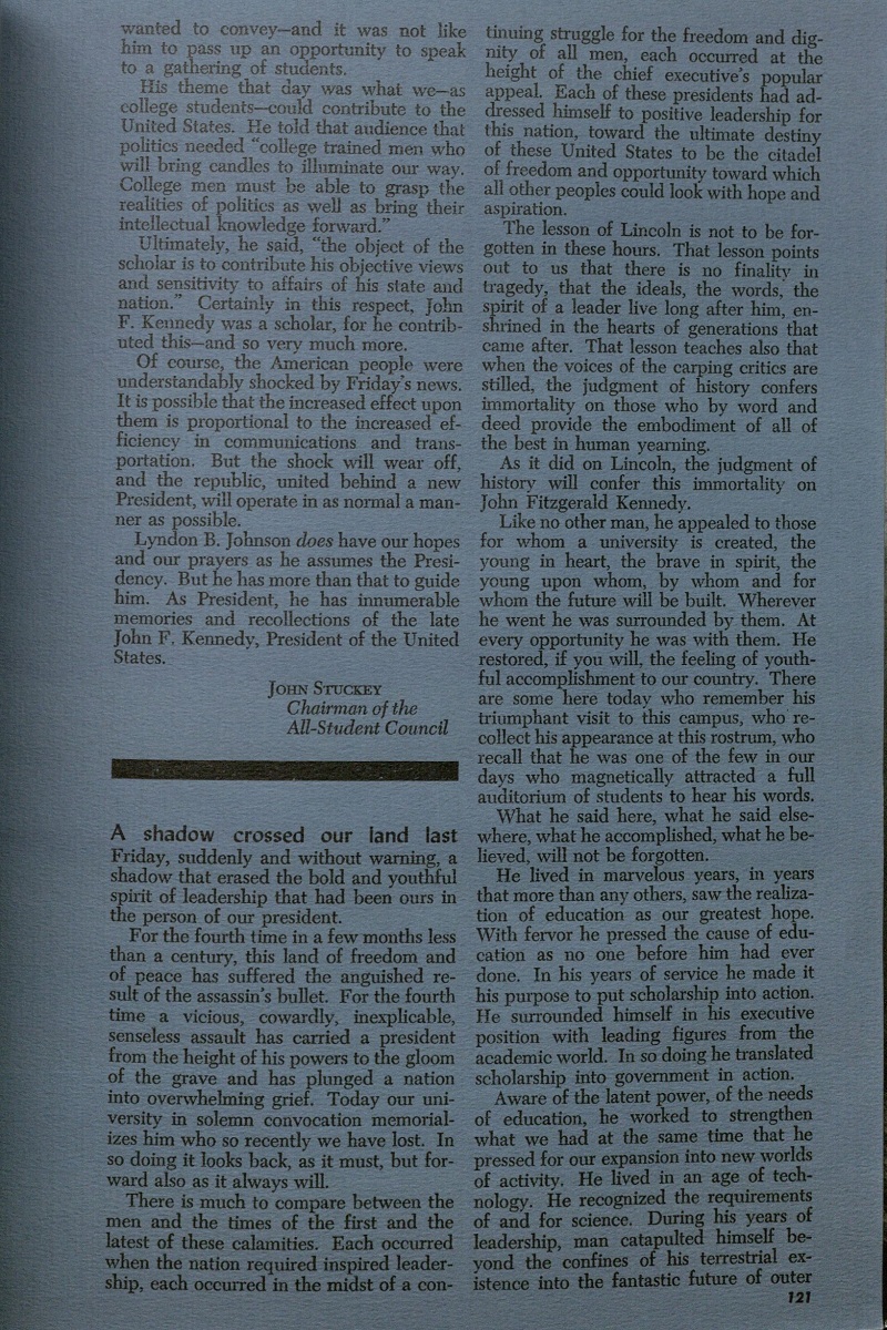 Image of the second page of "The Tragedy," Jayhawker Magazine Yearbook, Winter 1964