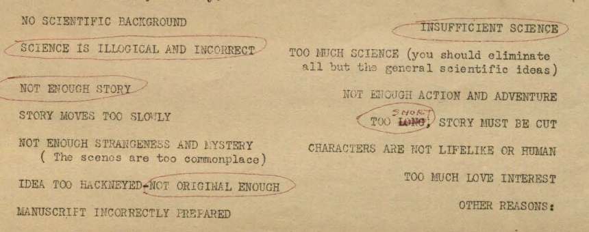 Detail from Wonder Stories' form rejection letter for Donald A. Wollheim's Story "The Second Moon,"  [ca. 1933]