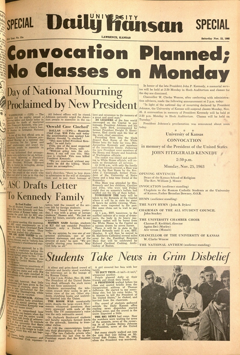 Image of the University Daily Kansan, November 23, 1963