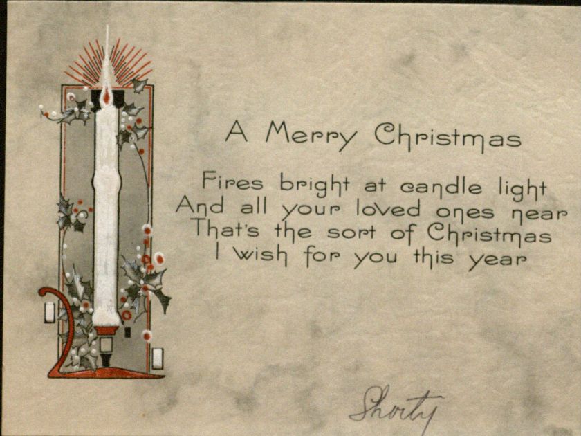 Holiday card from "Shorty," undated: "A Merry Christmas"