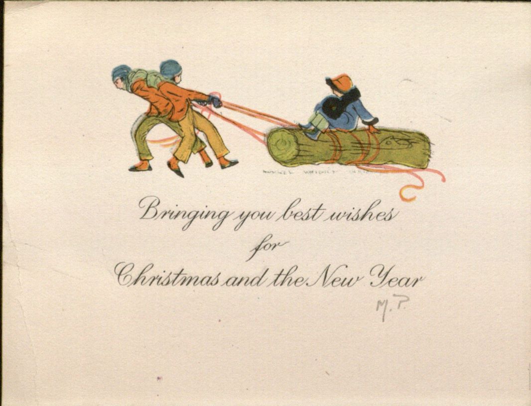 Card, "Bringing you best wishes for Christmas and the New Year," 1920