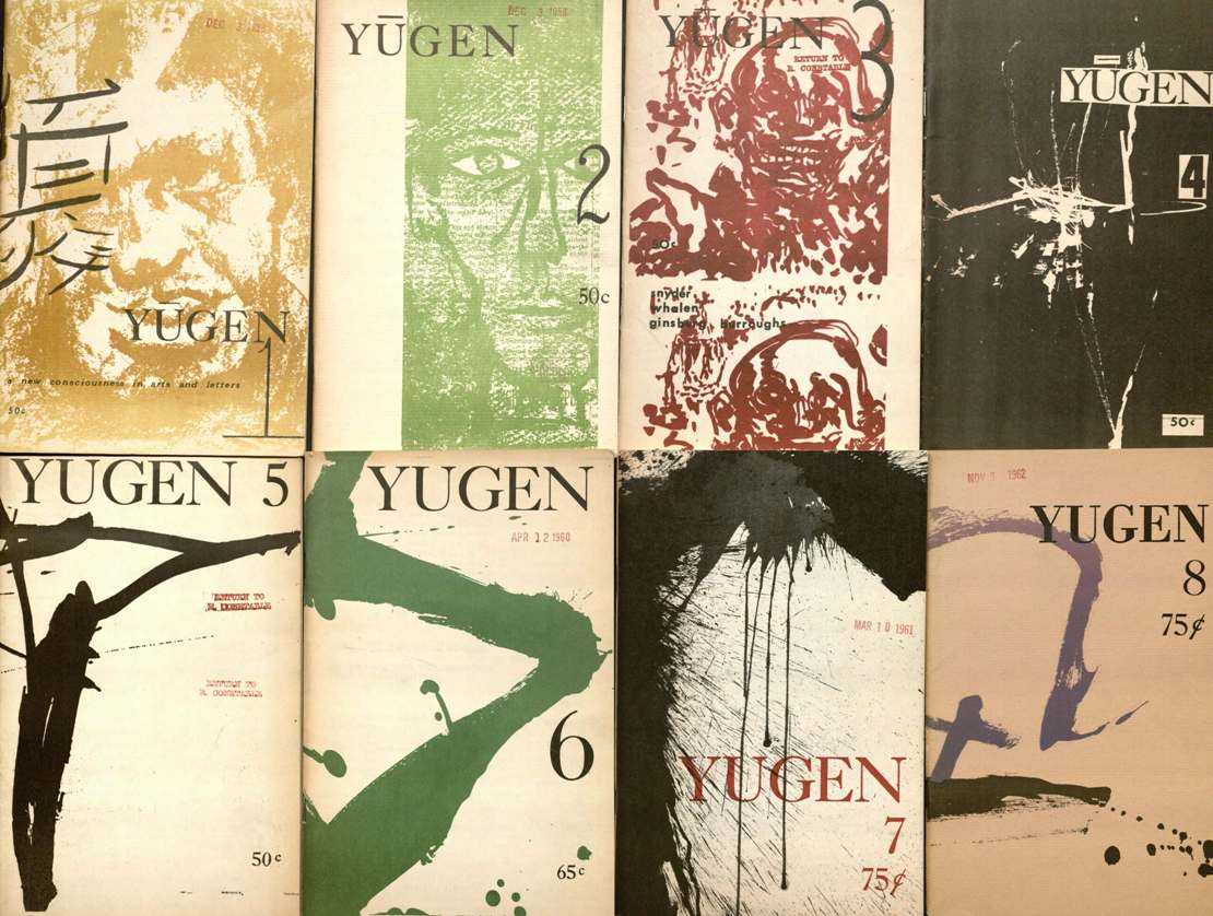 Photograph of the covers of all eight issues of Yugen (1958-1962)
