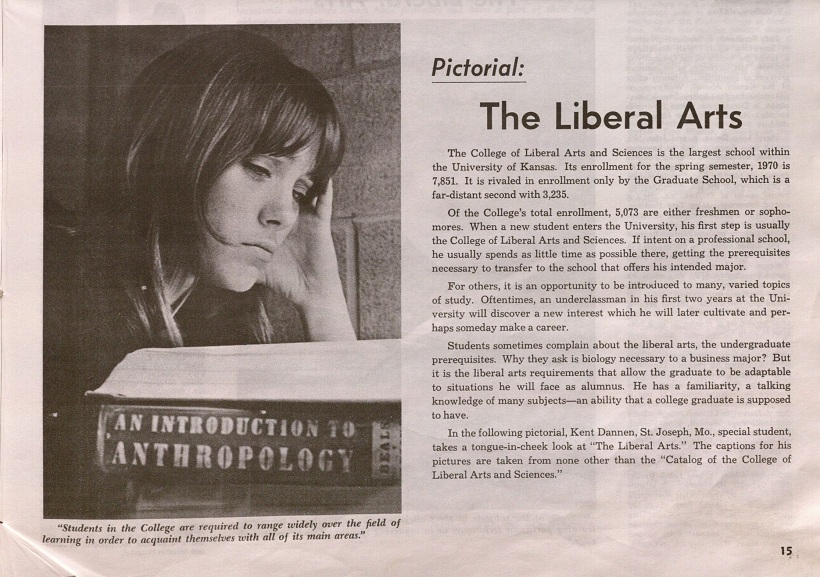 Photograph of a female KU student reading anthropology, 1970