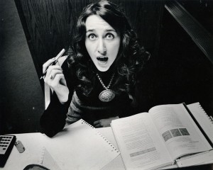Photograph of a panicked student looking up, October 1978. 