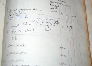 Detail of guest book at Kenneth Spencer Research Library, University of Kansas.