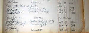 Detail of guest book at Kenneth Spencer Research Library, University of Kansas.