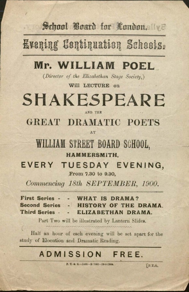 Lecture announcement for a lecture series on Shakespeare.