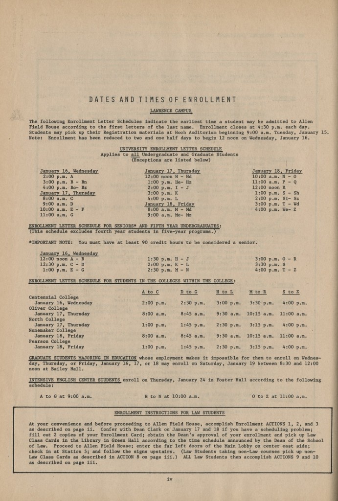Image of Timetable of Classes, Spring 1974 Enrollment Edition, page iv