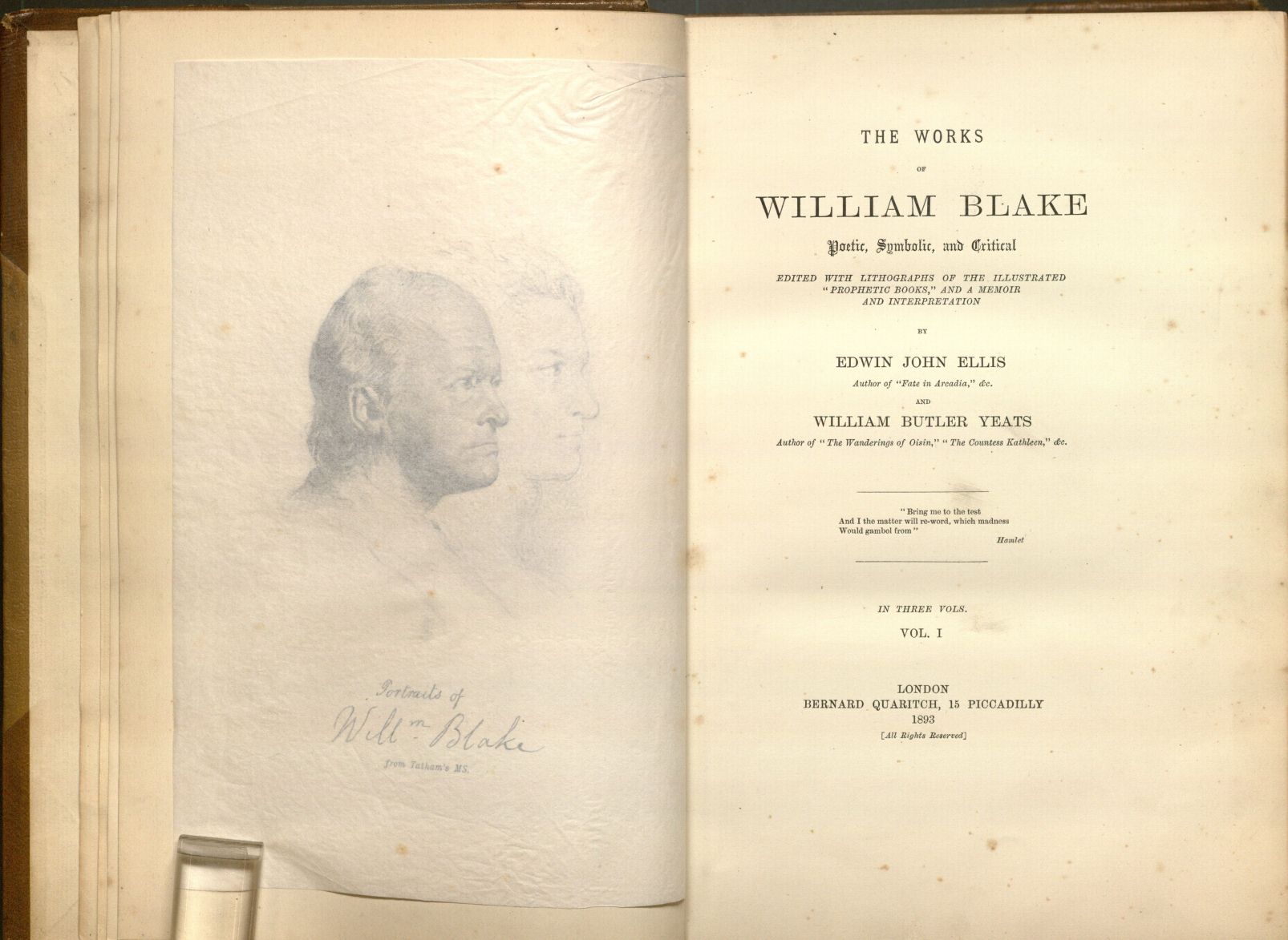 Title page and frontispiece of The Works of William Blake, edited by Edwin John Ellis and William Butler Yeats