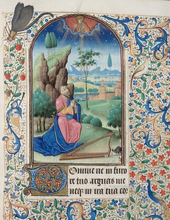 Detail from the miniature of David in prayer (f. 83r) from the Vosper Book of Hours, France, ca. 1470.
