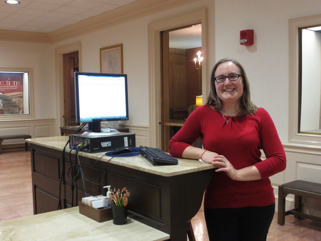 Photograph of Mindy Babarskis at the Spencer reception desk