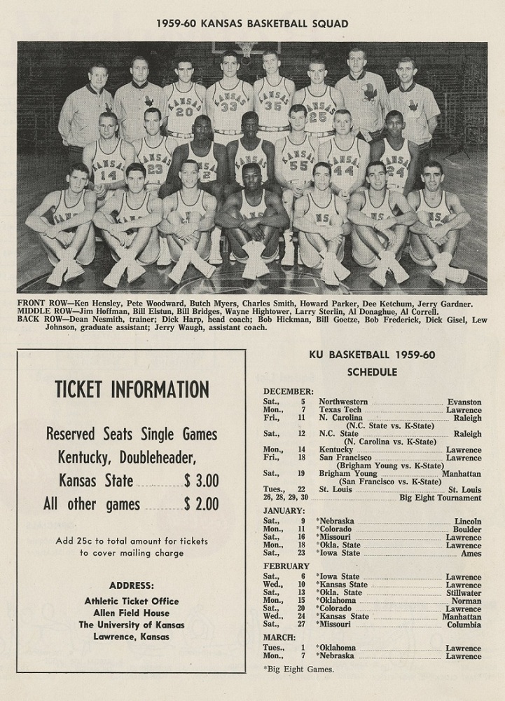 Image of a basketball program, KU versus Texas Tech, 1959