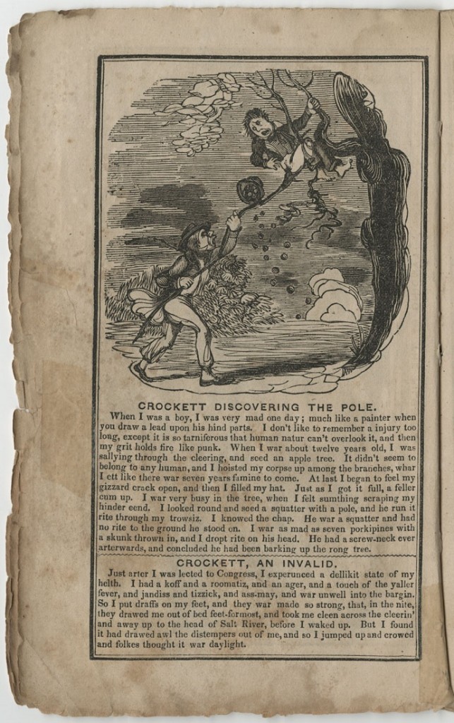 Image of Fisher's Crockett Almanac, "Crockett Discovering the Pole," 1843