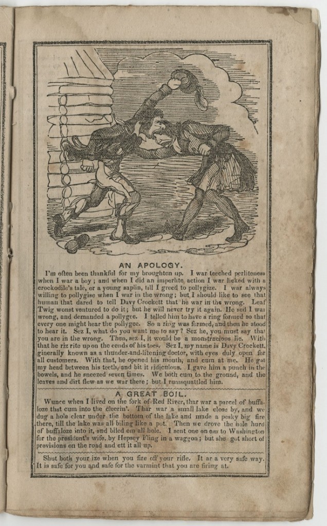 Image of Fisher's Crockett Almanac, "An Apology," 1843