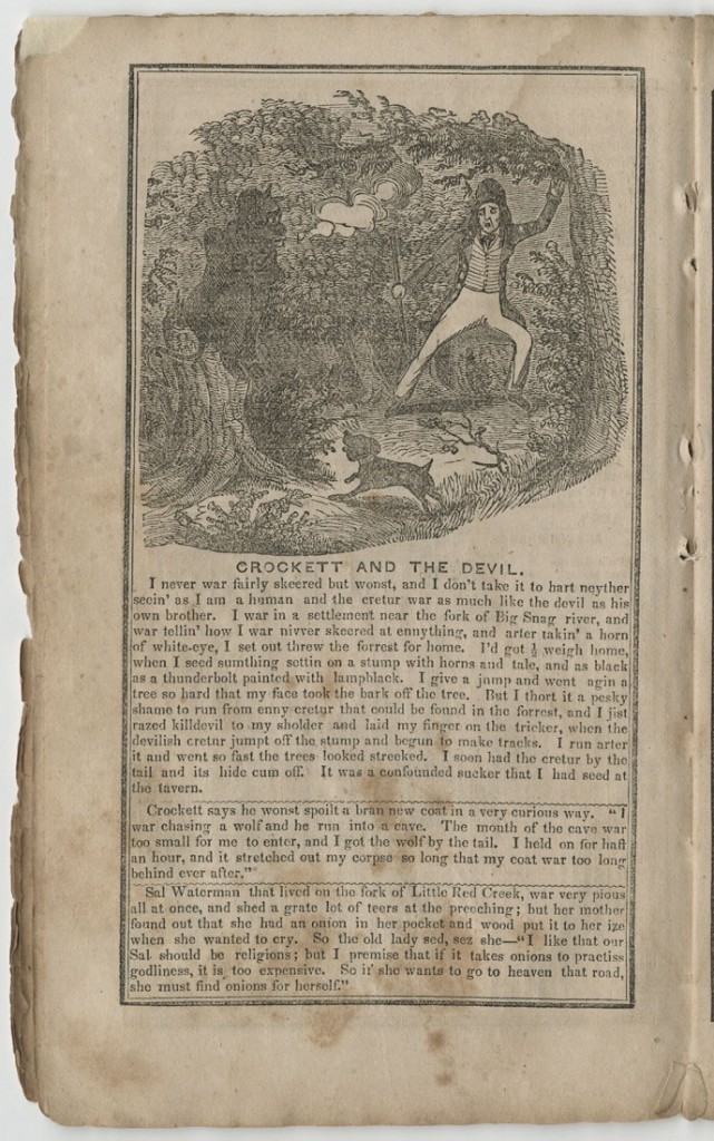 Image of Fisher's Crockett Almanac, "Crockett and the Devil," 1843