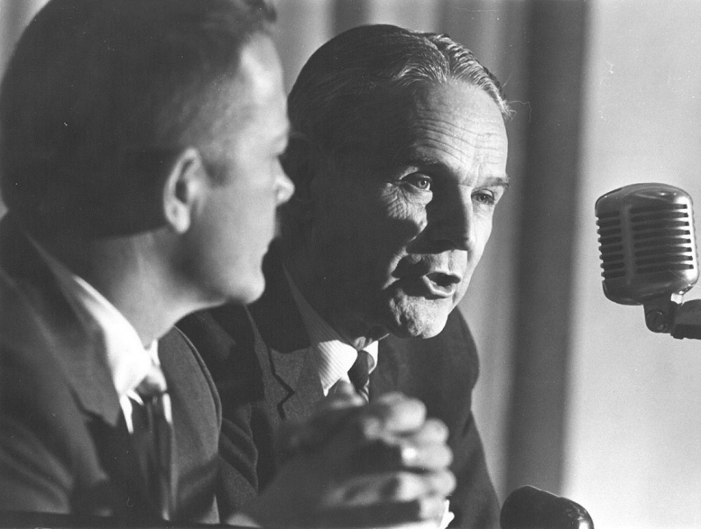 Photograph of General Maxwell Taylor speaking inside Hoch Auditorium, 1965 December 6