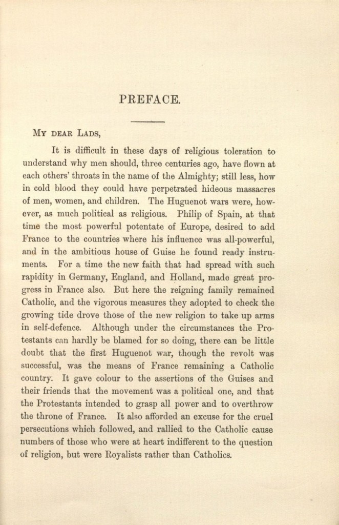 Image of preface in St. Bartholomew's Eve, G. A. Henty, 1894