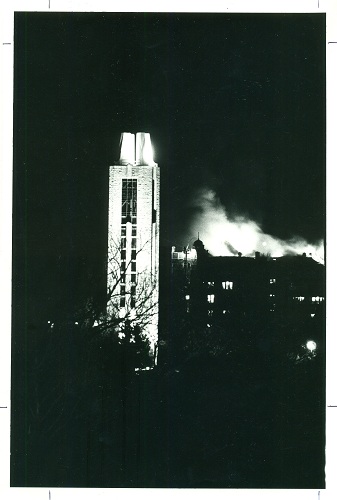 Photograph of the Memorial Union fire, 1970