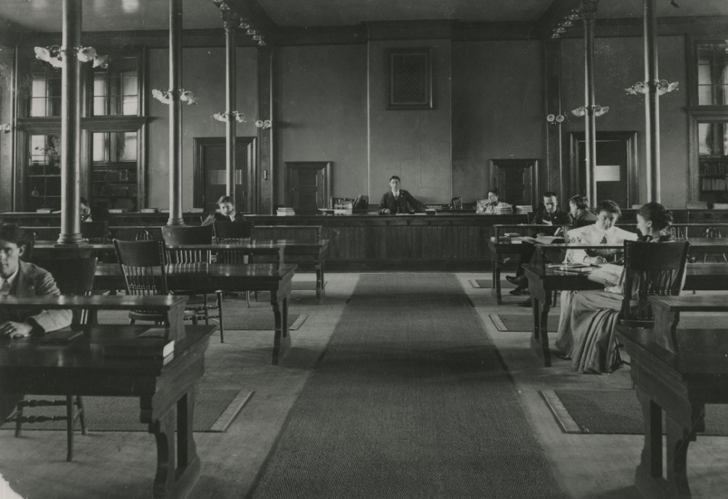 Photograph of students studying in Spooner Library, 1895