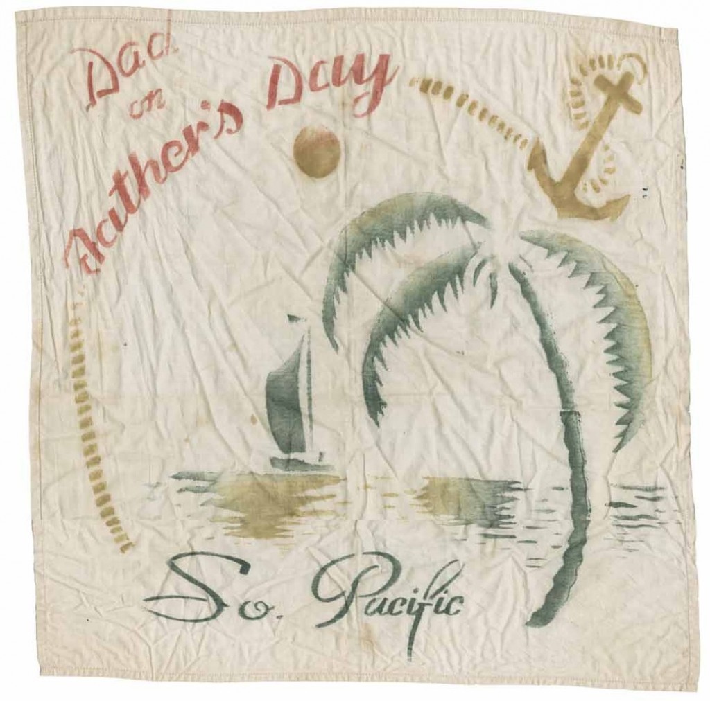 Image of a painted souvenir handkerchief from the South Pacific, circa 1944-1945