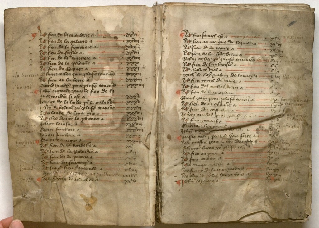 Image of a selected page from the Campront (de) family papers, La Manche, 1268-1438