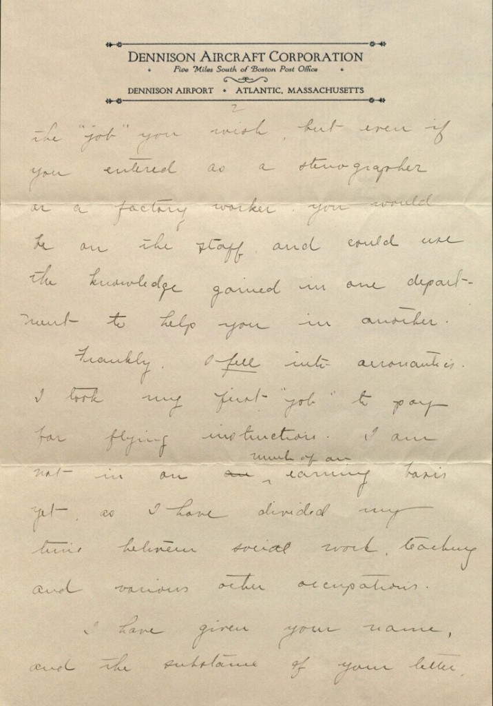 Image of Amelia Earhart letter to Helen Mason, page 2, 1927