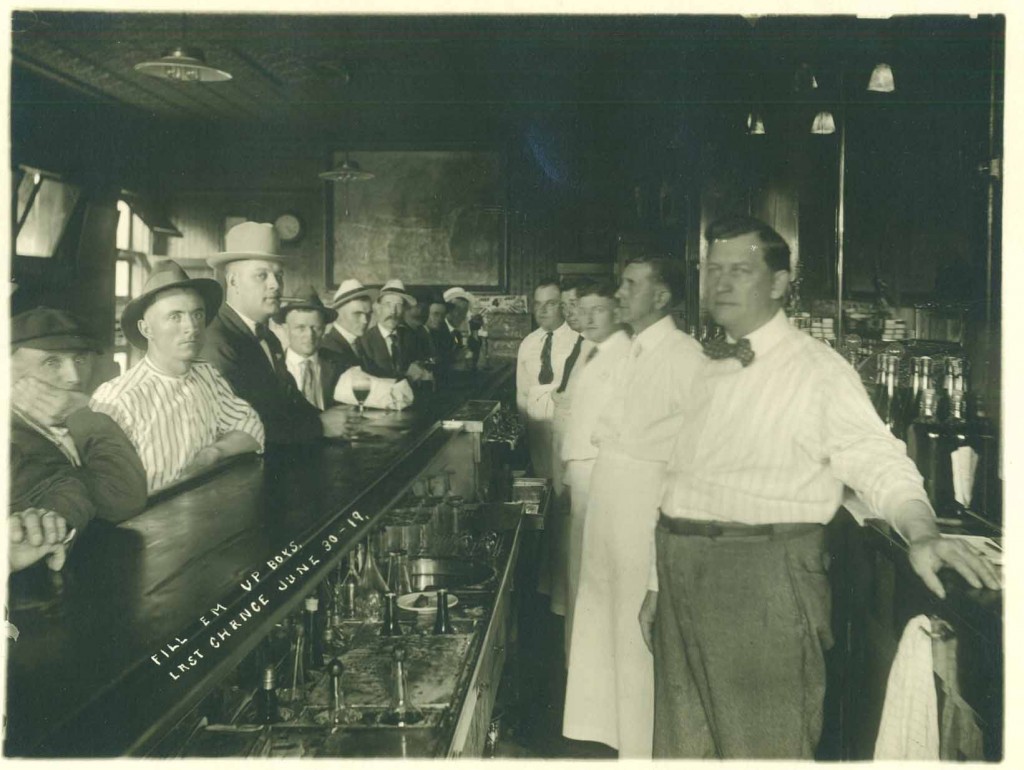 Photograph of men drinking in saloon just before the start of Prohibition, 1919