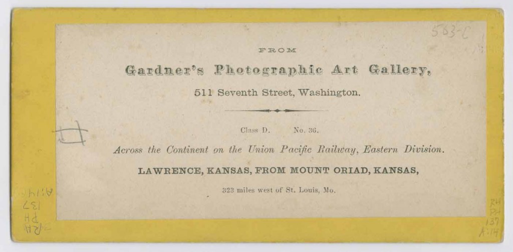 Back of stereograph card, 1867