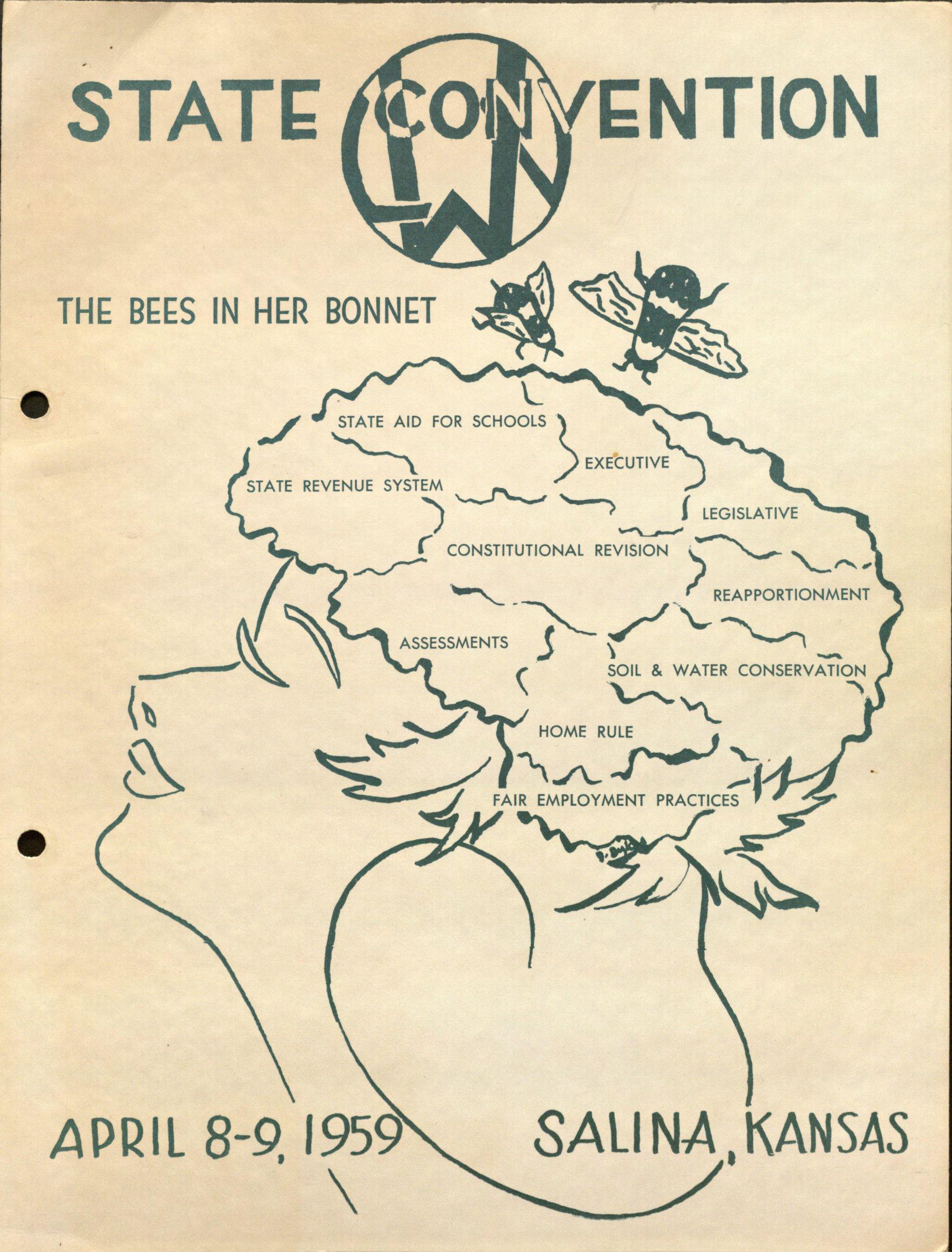 Cover of the April 8-9, 1959 League of Women Voters State Convention program in Salina, Kansas.