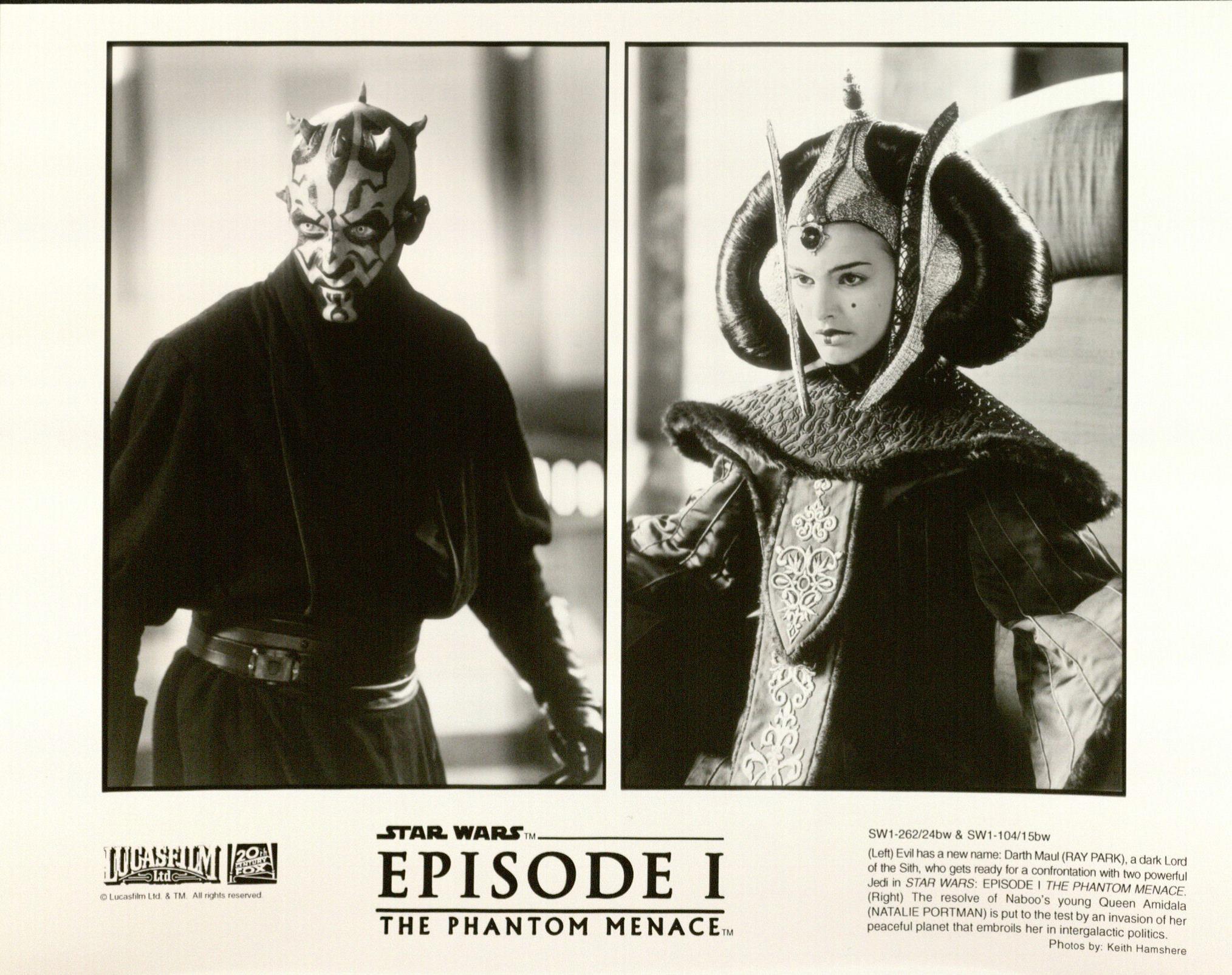 Star Wars Episode I: the Phantom Menace stills depicting Darth Maul and Queen Amidala, 1999. 