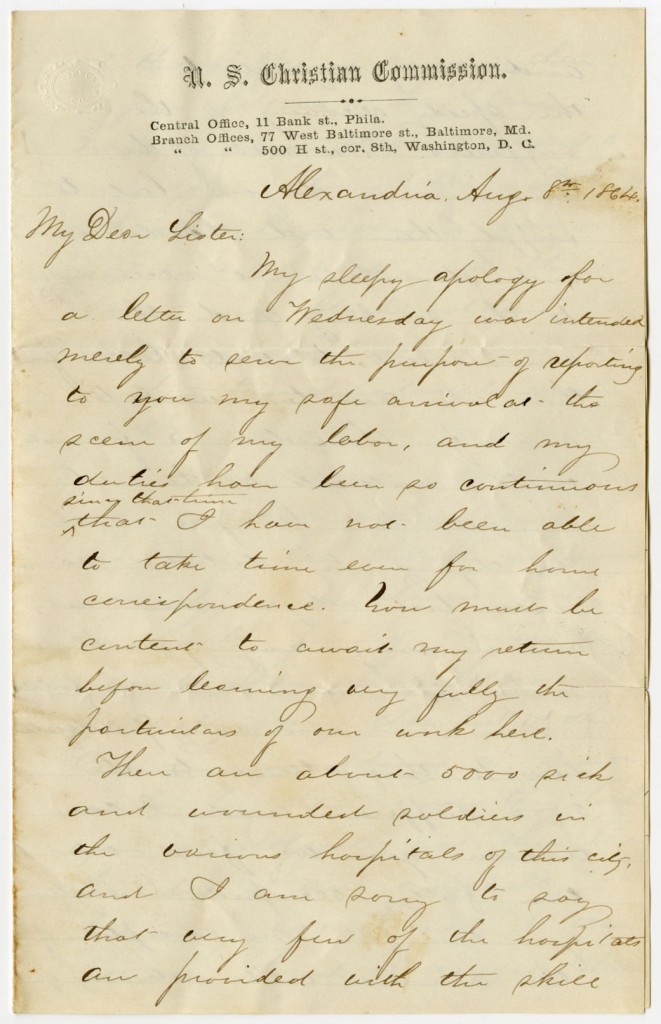 Image of the first page of Francis Snow's letter to his sister, 1864