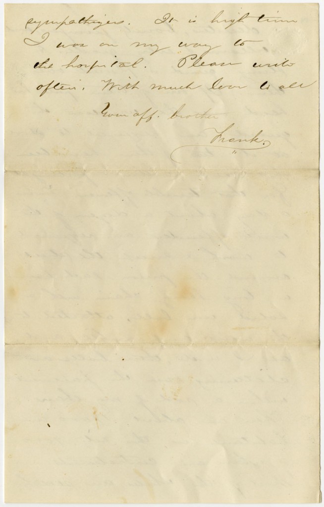 Image of the fourth page of Francis Snow's letter to his sister, 1864