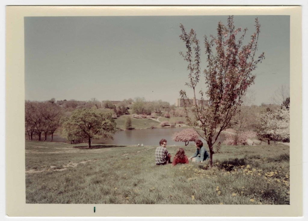 Photograph of students sitting near Potter Lake, 1969