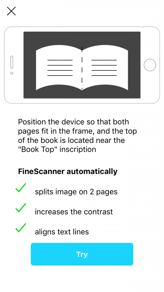 Screenshot of FineScanner app